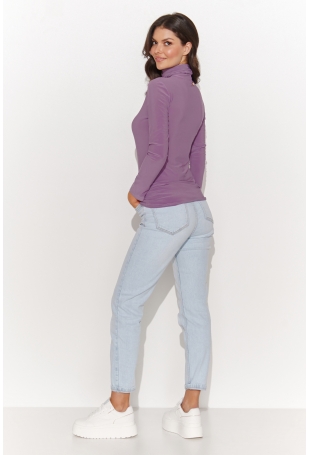 Liliowa Klasyczna Bluzka z Golfem 