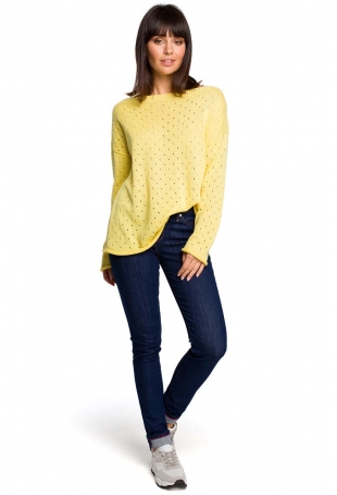 Żółty Luźny Ażurowy Sweter