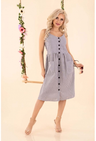 Rozkloszowana Sukienka w Paski - Szara