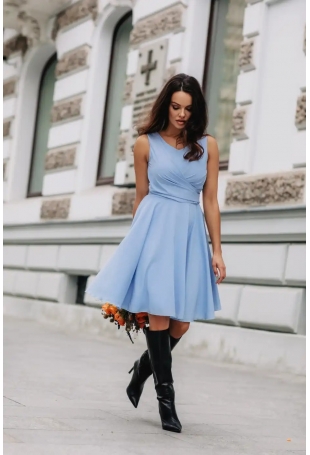 Sukienka Koktajlowa z Szyfonu - Błękitna