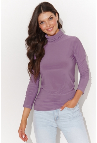 Liliowa Klasyczna Bluzka z Golfem 