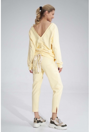 Bawełniane Spodnie z Rozciętą Nogawką - Żółte