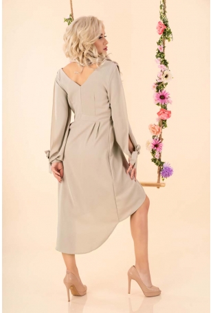 Asymetryczna Sukienka z Rozciętymi Rękawami - Beżowa