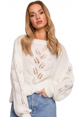 Sweter Oversize z Ażurowym Wzorem - Ecru