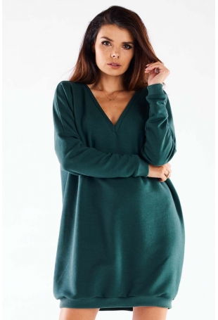 Oversizowa Mini Sukienka z Bawełny - Zielona