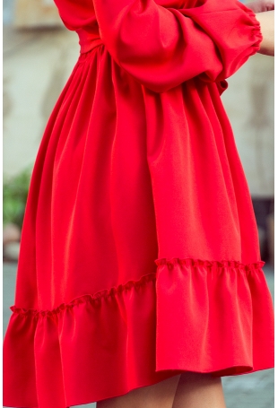 Czerwona Zwiewna Kobieca Sukienka z Falbankami