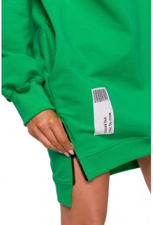 Przedłużona Bluza z Ozdobnymi Suwakami - Zielona