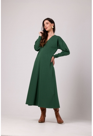 Długa Sukienka z Podwójnym Dekoltem V - Zielona