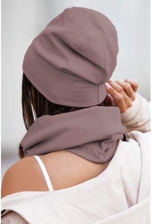 Bawełniany Zestaw Czapka i Komin - Mocca