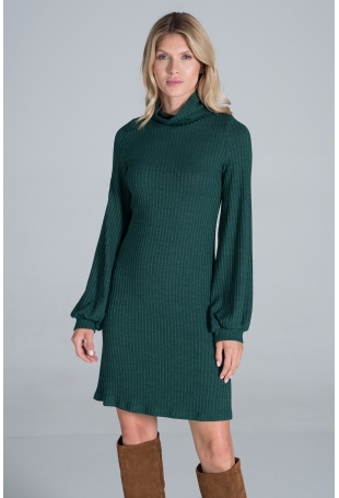 Dzianinowa Sukienka z Golfem - Zielona