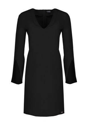 Czarna Sukienka Koktajlowa Mini z Rozciętym Rękawem