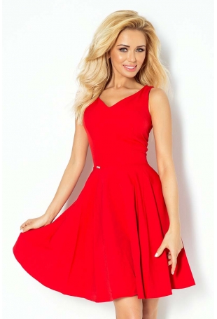 Czerwona Sukienka Elegancka Rozkloszowana na Szerokich Ramiączkach