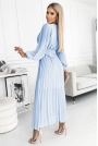 Błękitna Długa Sukienka Plisowana z Paskiem