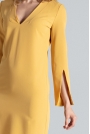 Żółta Sukienka Koktajlowa Mini z Rozciętym Rękawem