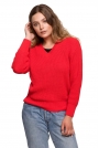 Klasyczny Sweter z Dekoltem w Szpic - Pomarańczowy