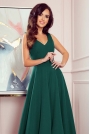 Zielona Długa Rozkloszowana Sukienka z Dekoltem V