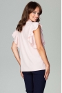 Różowa Koszulowa Bluzka z Falbankowym Rękawem
