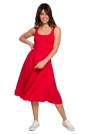 Bawełniana Rozkloszowana Sukienka na Ramiączkach - Czerwona