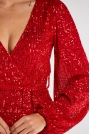 Kopertowa Sukienka Midi z Cekinami - Czerwona