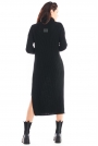 Czarna Swetrowa Sukienka z Golfem w Pionowe Prążki