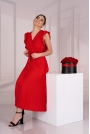 Elegancka Plisowana Sukienka z Kopertowym Dekoltem - Czerwona