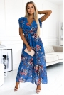 Niebieska Maxi sukienka w kwiaty z motylkowym rękawem