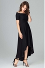 Czarna Długa Asymetryczna Sukienka z Odkrytymi Ramionami