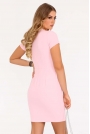 Różowa Wizytowa Sukienka z Krótkim Rękawem