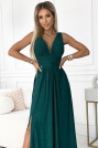 Zielona Maxi Sukienka z Połyskującym Wykończeniem