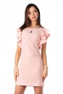 Różowa Ołówkowa sukienka z Falbankami na Ramionach