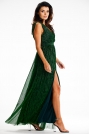 Zielona Połyskująca Maxi Sukienka z Zachwycającym Dekoltem V