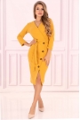 Żółta Prosta Kopertowa Sukienka z Guzikami