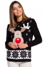 Czarny Świąteczny Sweter z Reniferem