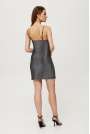 Srebrna Seksowna SUkienka Mini na Ramiączkach z Aplikacją