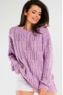 Luźny Sweter o Ażurowym Splocie - Fioletowy
