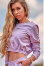  Bluza Typu Crop ze Ściągaczem - Purpurowa