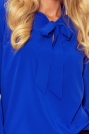 Niebieska Bluzka Elegancka z Wiązaną Szarfą w Kolorowe Ważki