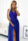 Wieczorowa Sukienka Maxi z Koronkową Górą bez Rękawów - Niebieska