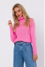 Sweter z Golfem o Prążkowanym Splocie - Różowy