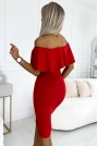 Czerwona Sukienka Ołówkowa z Hiszpańskim Dekoltem