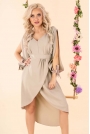 Asymetryczna Sukienka z Rozciętymi Rękawami - Beżowa