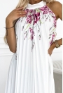 Biała Długa Plisowana Sukienka z Kwiatowym Motywem
