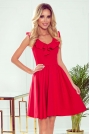 Rozkloszowana Sukienka z Falbankami na Dekolcie - Czerwona