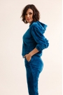Niebieskie Welurowe Dresy Komplet Bluza + Spodnie