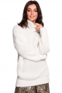 Biały Oversizowy Sweter-Tunika z Golfem
