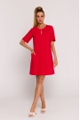 Czerwona Mini Trapezowa Sukienka z Kieszonkami