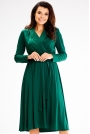 Rozkloszowana Sukienka z Zakładanym Kołnierzem - Zielona