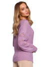 Sweter Oversize z Ażurowym Wzorem - Liliowy