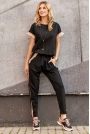 Czarny Dresowy Komplet Bluza + Spodnie z Tiulem i Eko-skórą