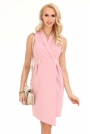 Pudrowa Asymetryczna Sukienka Żakietowa bez Rękawów